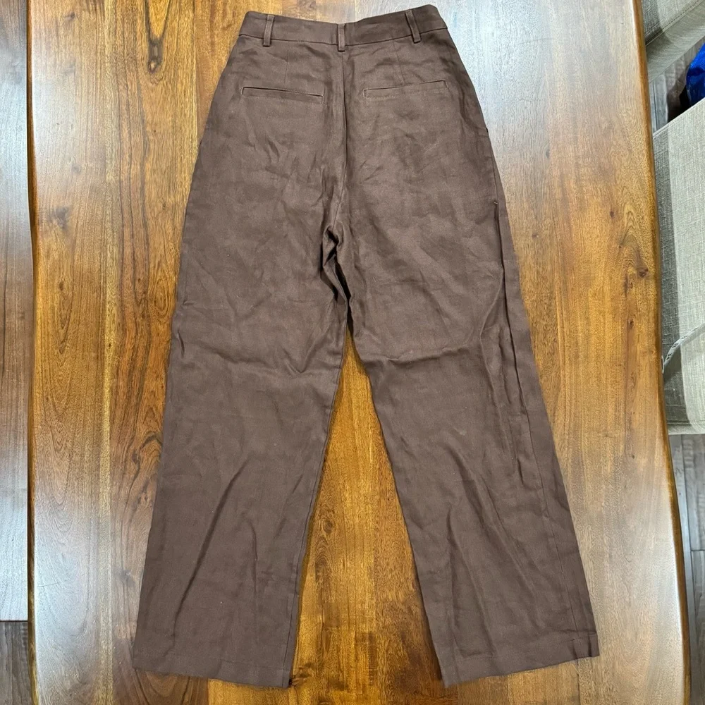 Reformation Vesta Pleated Linen High-Rise Trousers Cafe Brown Size 0 European - Picture 3 of 8